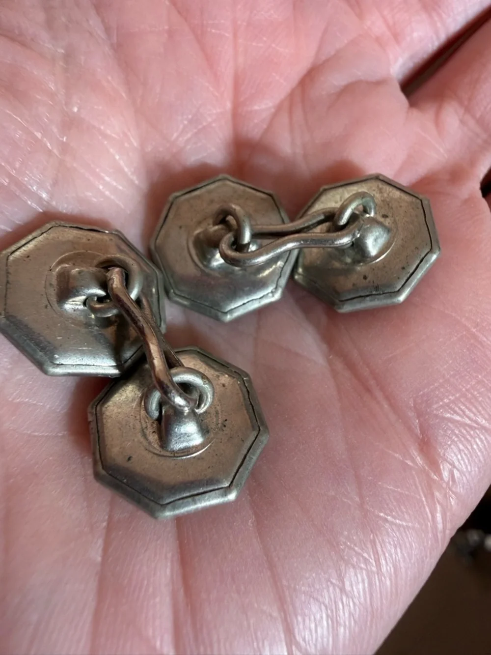 Vintage abalone shell art deco geometric octagon silver metal cufflink